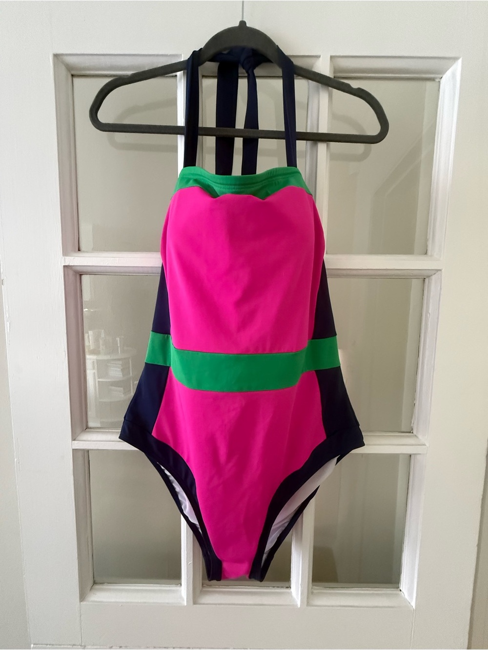 Boden Santorini Halterneck Colorblock Swimsuit Pink Green Navy US 14R